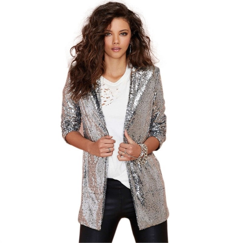 Performance Dress Gold Sequined Suit Jacket Women's Clothing