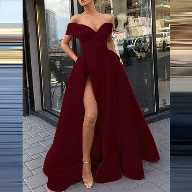 Summer dress, European and American cross-border dark V-neck ebay satin multi-color dress evening dress