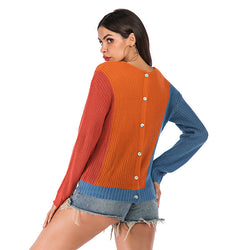 Sweater loose cardigan contrasting colors wear long-sleeved knitted sweater on both sides women