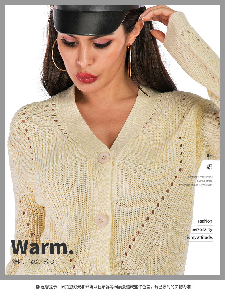 Hollow cardigan lazy wind women's sweater women's outer wear knitted sweater