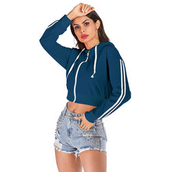 Solid color hooded long-sleeved casual bottoming sweater jacket women's short model