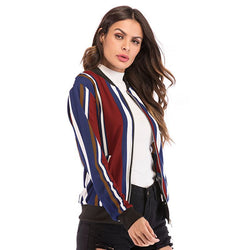 Color matching vertical striped baseball jacket zipper cardigan