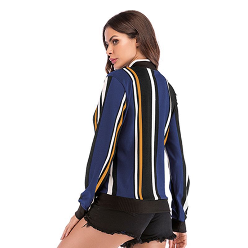 Color matching vertical striped baseball jacket zipper cardigan