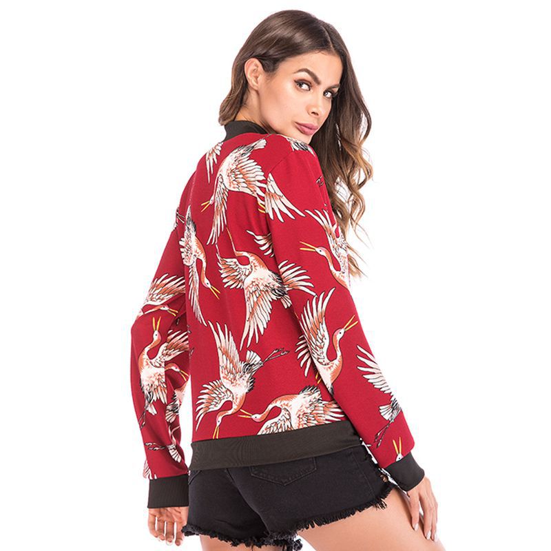 Long Sleeve Zipper Printed Jacket Women