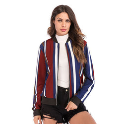 Color matching vertical striped baseball jacket zipper cardigan