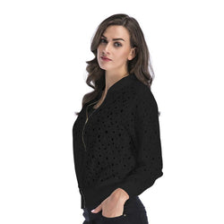 Lace hook-up hollow blouse, zipper cardigan, long-sleeved coat for women