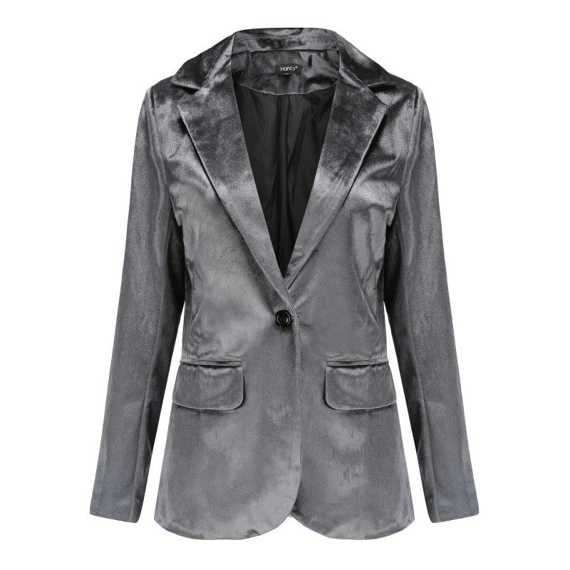 One-button velvet blazer for women