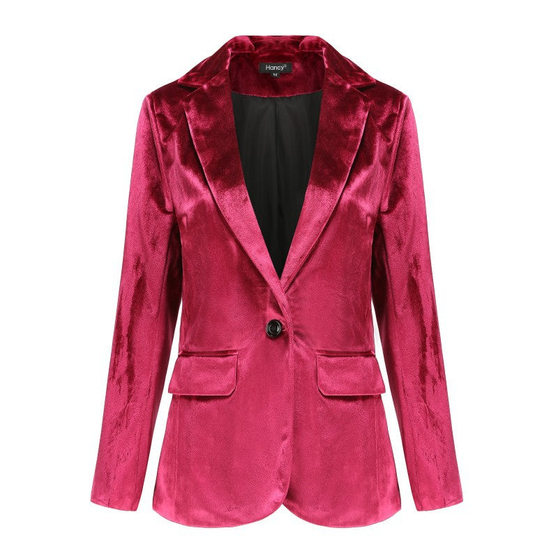 One-button velvet blazer for women