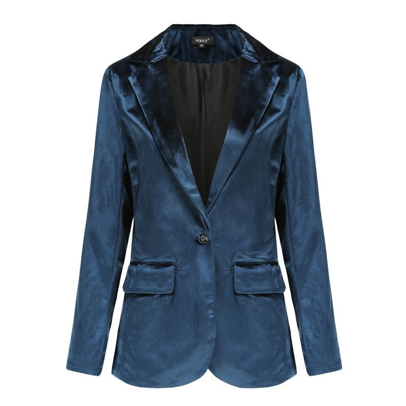 One-button velvet blazer for women