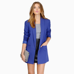 Small blue suit medium and long temperament commuter slim jacket women