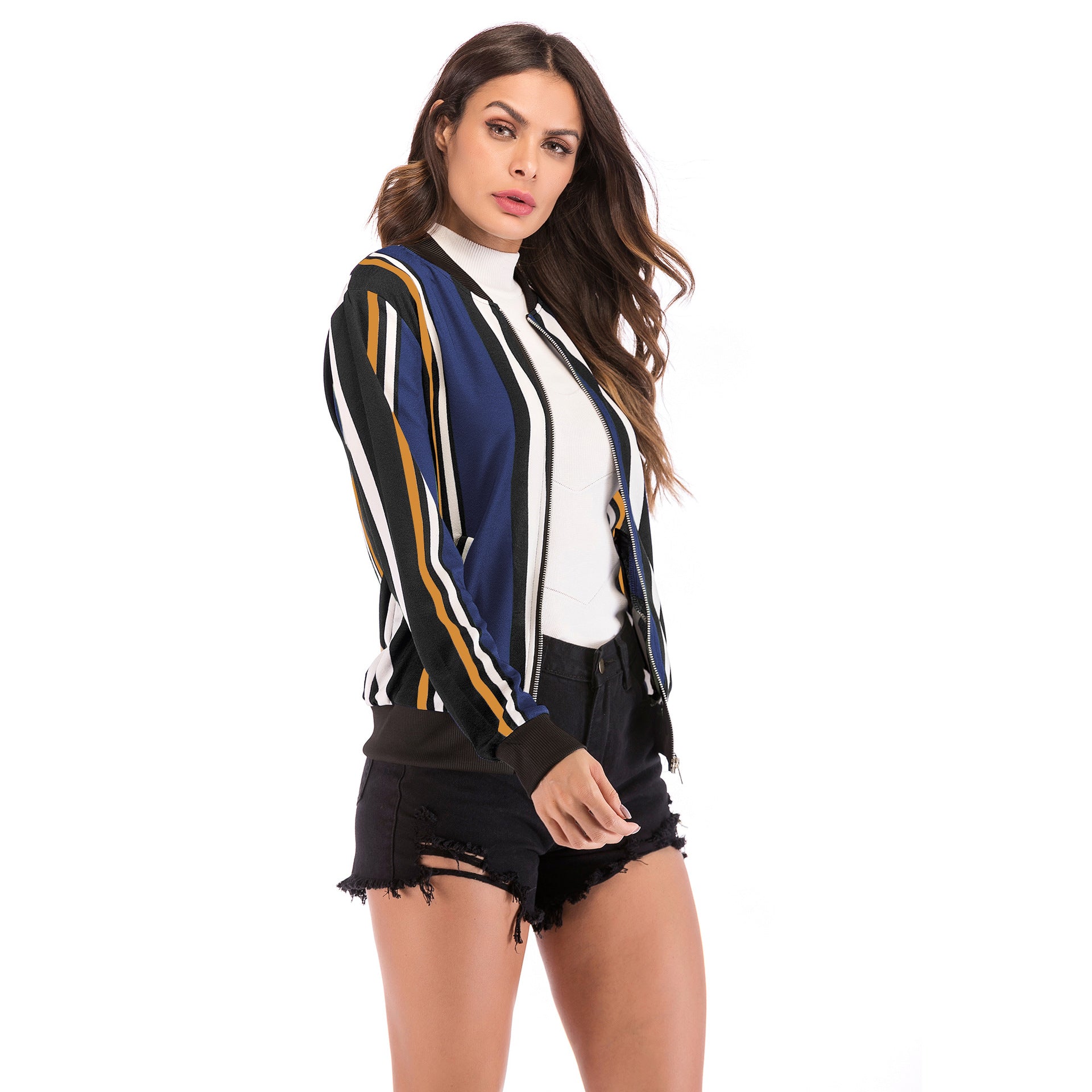 Long Sleeve Zipper Printed Jacket Women