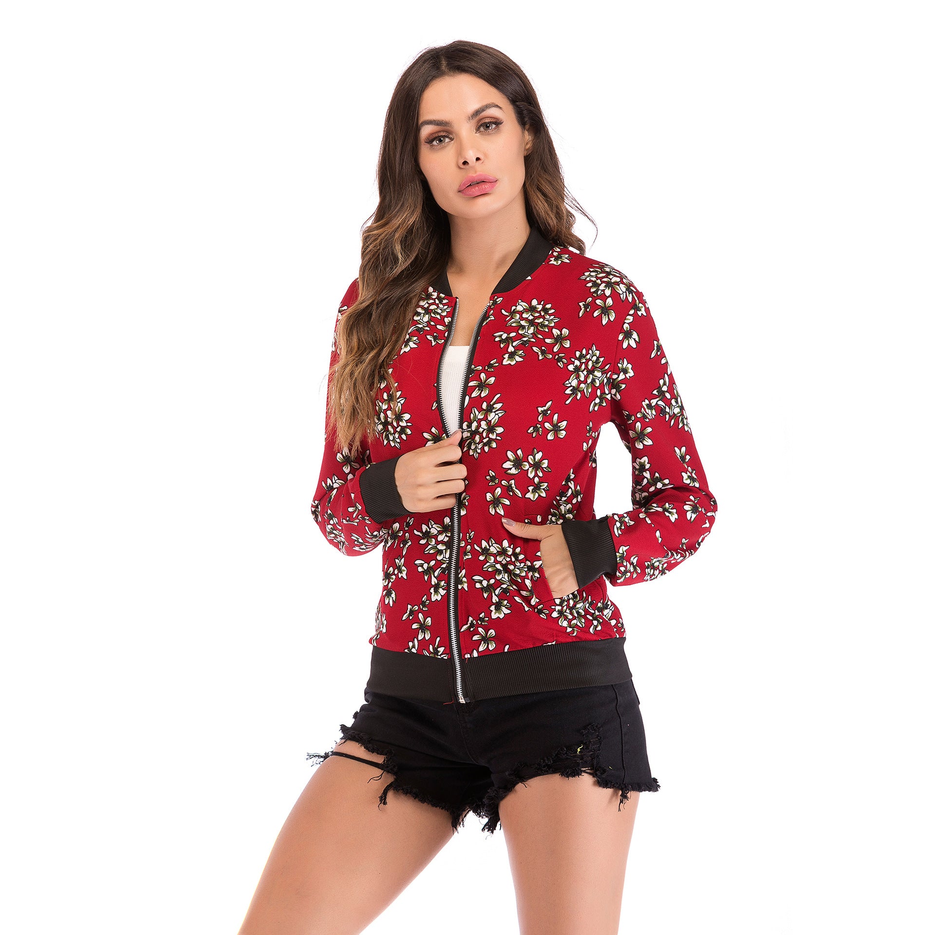 Long Sleeve Zipper Printed Jacket Women