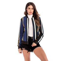 Color matching vertical striped baseball jacket zipper cardigan