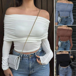 Elegant Tops Slim Fit Women Top Sexy Women's Tops Fashion Off Shoulder Long Sleeve T-shirt