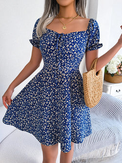 Dress Short Sleeve Puff Sleeve Long Flowy a Line Dresses Women's Summer Natural Trade Assurance Simple Adults