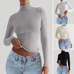 New Arrival High Collar Skinny Women Long Sleeve Top Soft Breathable Women Top