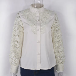 sale lace blouse long sleeve button women white shirt office ladies clothing