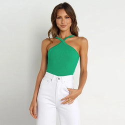 Summer Sexy Women's Short Strap Bottom Tank Top Fashion Thread Knit Open Back Women T-shirts