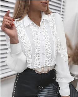 sale lace blouse long sleeve button women white shirt office ladies clothing