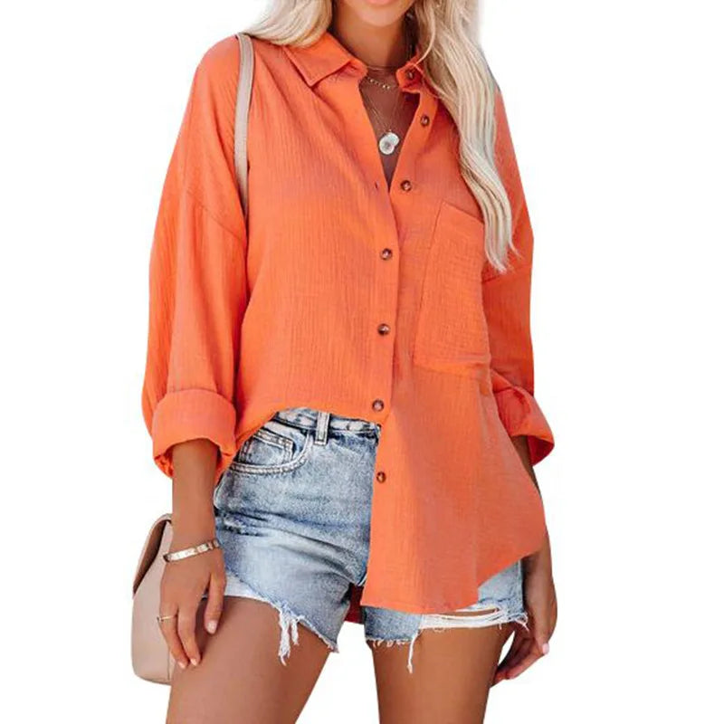 Hot Casual Shirt Soild Long Sleeve Women Blouse Plus Size Clothing