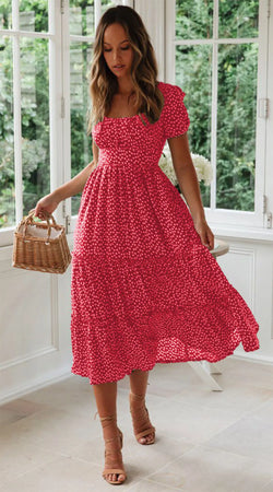 Dress Short Sleeve Puff Sleeve Long Flowy a Line Dresses Women's Summer Natural Trade Assurance Simple Adults