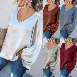 Soft V Neck Women Clothing Tops Long Sleeve Fashion Ladies' Blouses Silky korean clothes