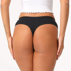 Solid Color No Show Ladies Thong Breathable Soft Lace Trim Panties No Line Undies Low Rise Women's Thongs Underwear