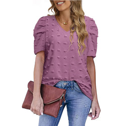 Summer V Neck Chiffon Shirt Puff Sleeve Women Blouse Plus Size Tops