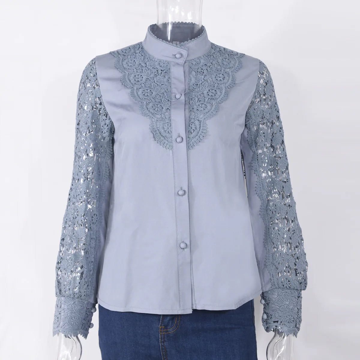 sale lace blouse long sleeve button women white shirt office ladies clothing