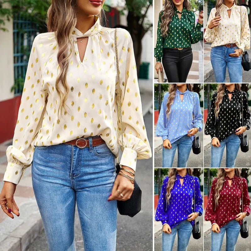 Sequined Print Blouse Long Sleeved Shirt for Women's Shirts