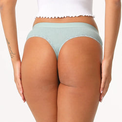 Solid Color No Show Ladies Thong Breathable Soft Lace Trim Panties No Line Undies Low Rise Women's Thongs Underwear