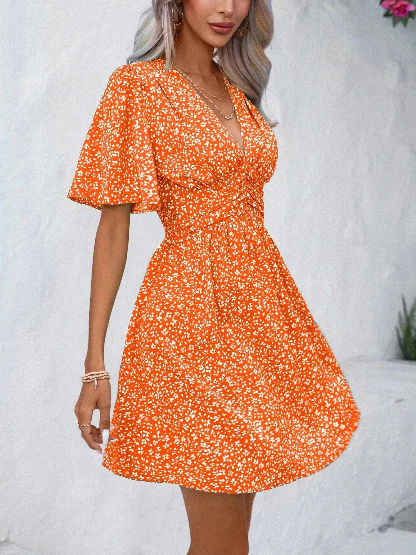 Dress Short Sleeve 2024 Summer Fashion Floral Loose Casual Rayon Dress Beach Vacation Short Skirt