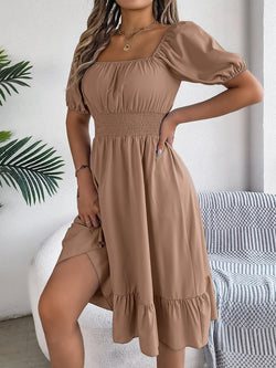 Dress Short Sleeve Puff Sleeve Long Flowy a Line Dresses Women's Summer Natural Trade Assurance Simple Adults