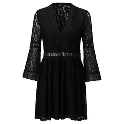 Summer Fashion simple cut-out lace seaside resort flared seven-quarter sleeve dress for women