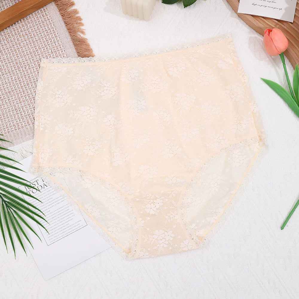 Big Size White Full Lace Panty Wedding Underwear Large Women's Panties Light Control Brief Breathable Full Cover Lace Panties