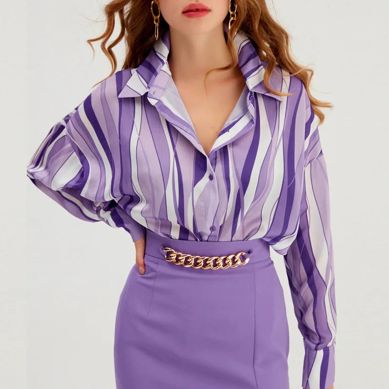 New Shirt Vertical Stripe Stain Shirts Loose Cardigan Women Blouse