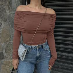 Elegant Tops Slim Fit Women Top Sexy Women's Tops Fashion Off Shoulder Long Sleeve T-shirt