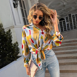 Women Shirt Blouses Long Sleeve Lose Printed Blouse