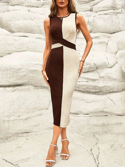 Unique Design Crisscross Bow Back Split Hem Tank Women's Slim Fit Dresses Elegant Vest Sleeveless Knitted Dress