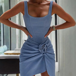 summer new fashion simple elegant temperament sexy slim-fit show breast leisure holiday daily commuter denim dress