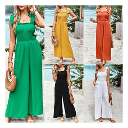 Summer New Fashion Solid Color Playsuits Woman Slim High Waist Long pant Wide Leg Jumpsuit For Women