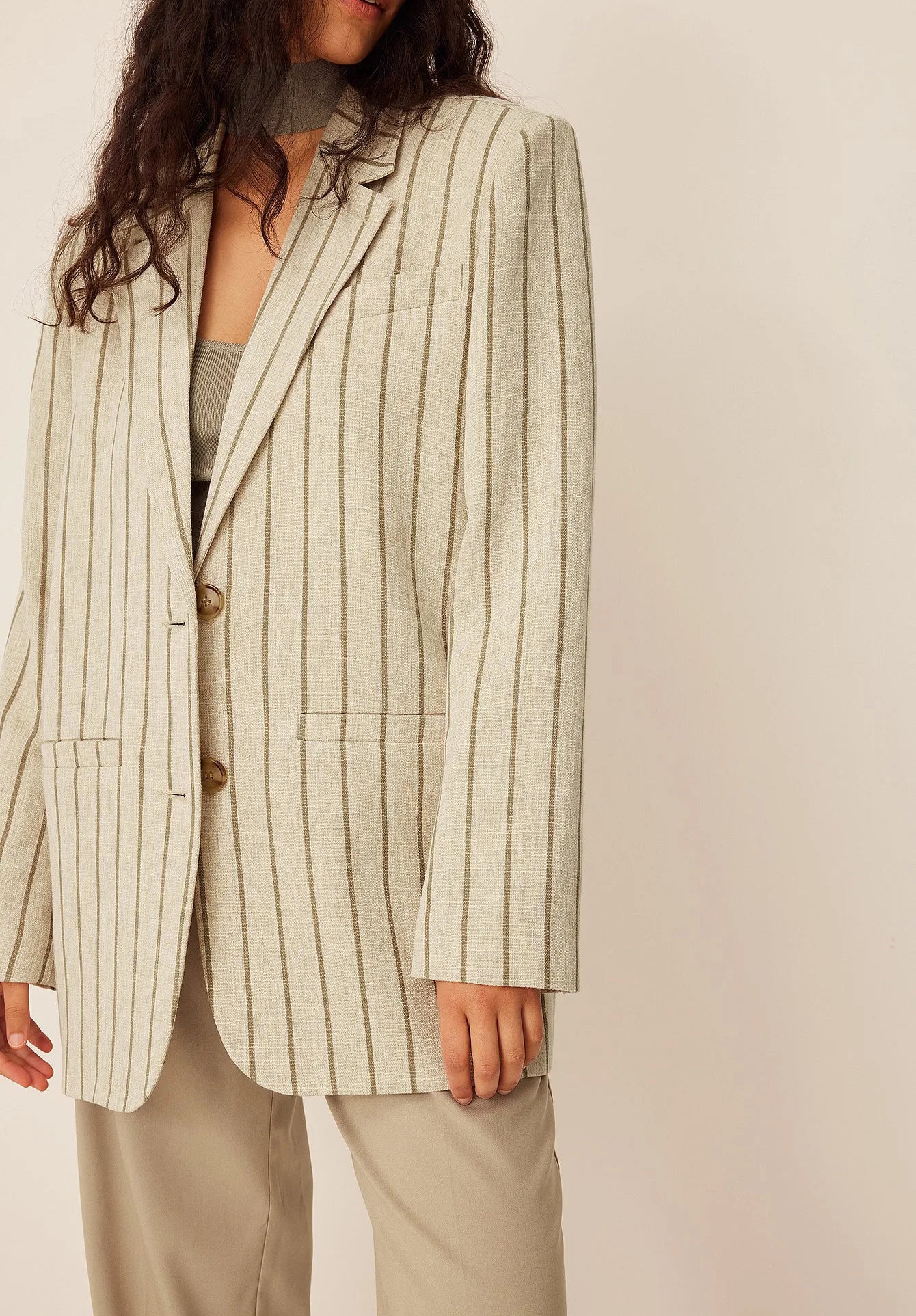 Ladies's Fashion Blazer Linen Stripe Women Oversized Blazer