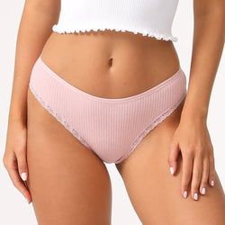 Sexy Stretch Bikini Low Rise Cotton & Lace Low Waisted Hipster Brazilian Knickers Rib Cheeky Panties