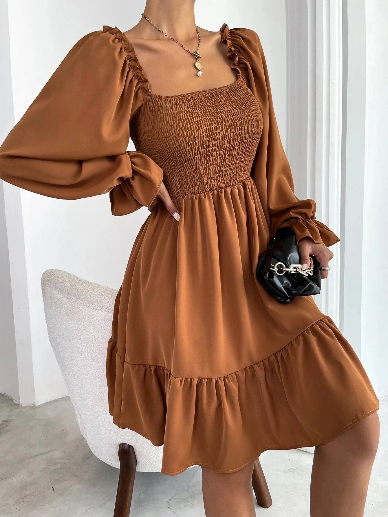 Dress Short Sleeve Puff Sleeve Long Flowy a Line Dresses Women's Summer flower Natural Trade Assurance Simple