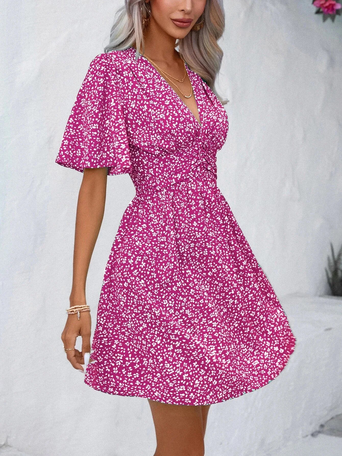 Dress Short Sleeve 2024 Summer Fashion Floral Loose Casual Rayon Dress Beach Vacation Short Skirt