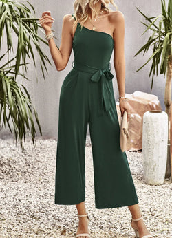 Summer Elegant Loose Solid Color Casual Workout Overall Linen High Waist Long Women Jumpsuit