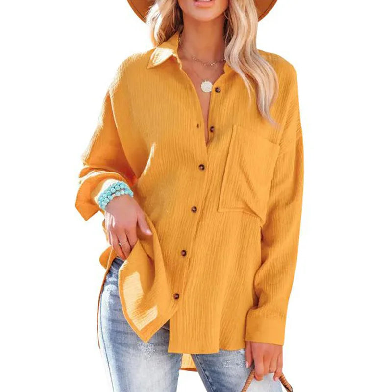 Hot Casual Shirt Soild Long Sleeve Women Blouse Plus Size Clothing