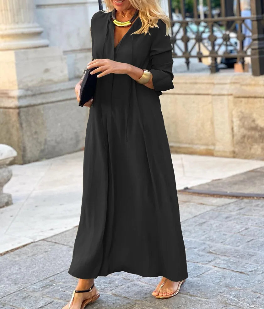 Elegant long sleeve pure black simple casual long shirt business dress