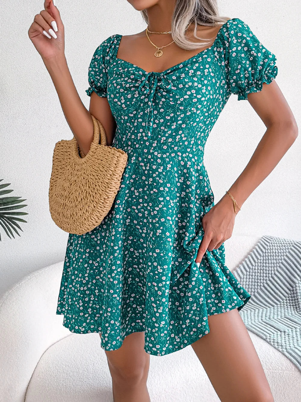 Dress Short Sleeve Puff Sleeve Long Flowy a Line Dresses Women's Summer Natural Trade Assurance Simple Adults