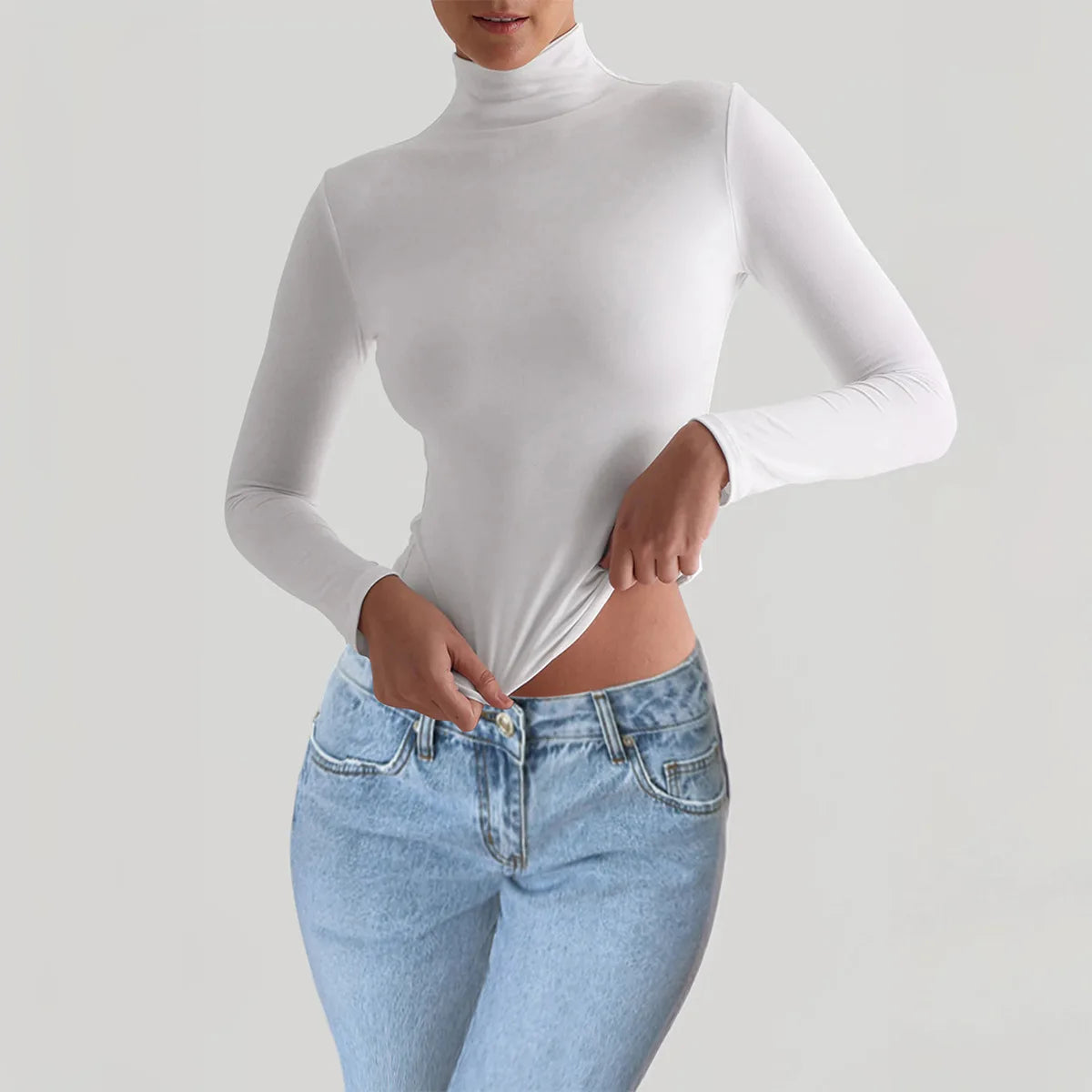 New Arrival High Collar Skinny Women Long Sleeve Top Soft Breathable Women Top